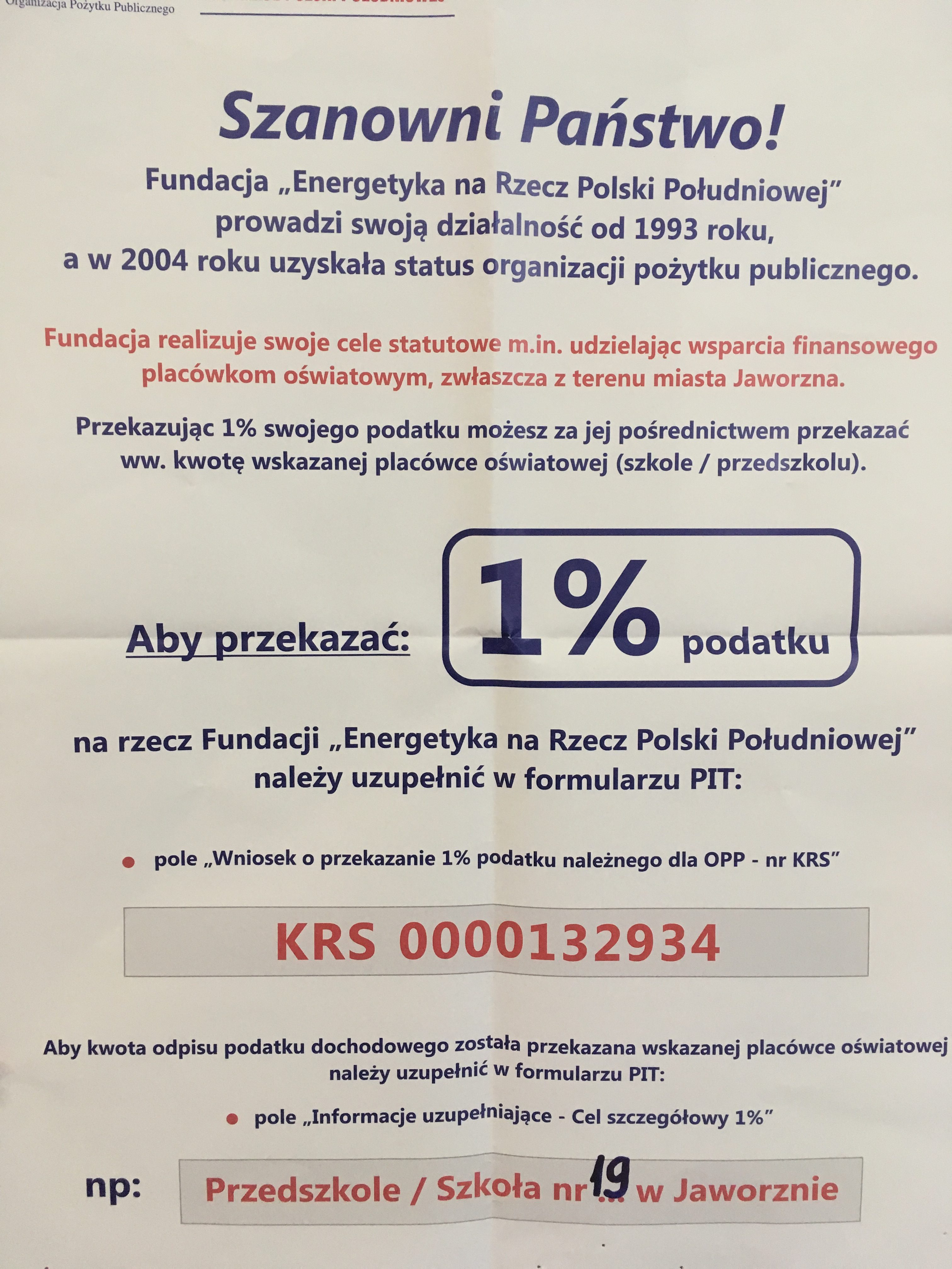 Jak przekazać 1% podatku dla naszej szkoły?