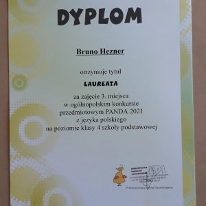 Dyplom za zajęcia III miejsca