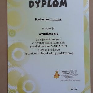 Dyplom za zdobycie wyróżnienia