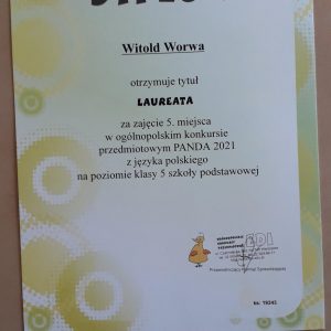Dyplom za zajęcia V miejsca